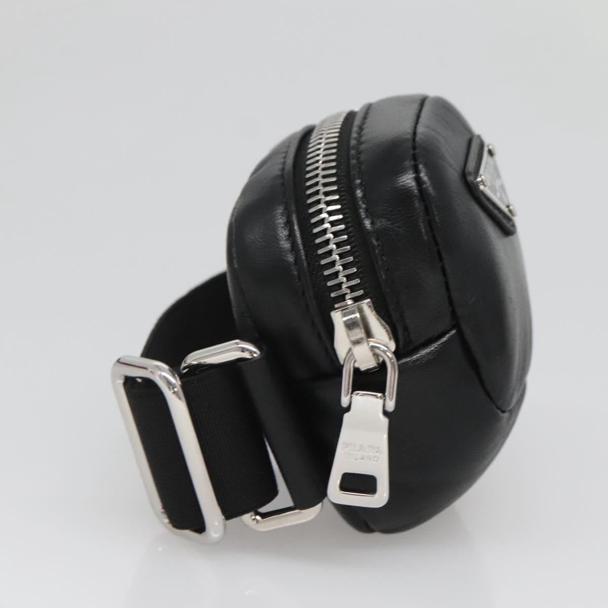 PRADA Pouch Leather Black Silver Auth 118865M