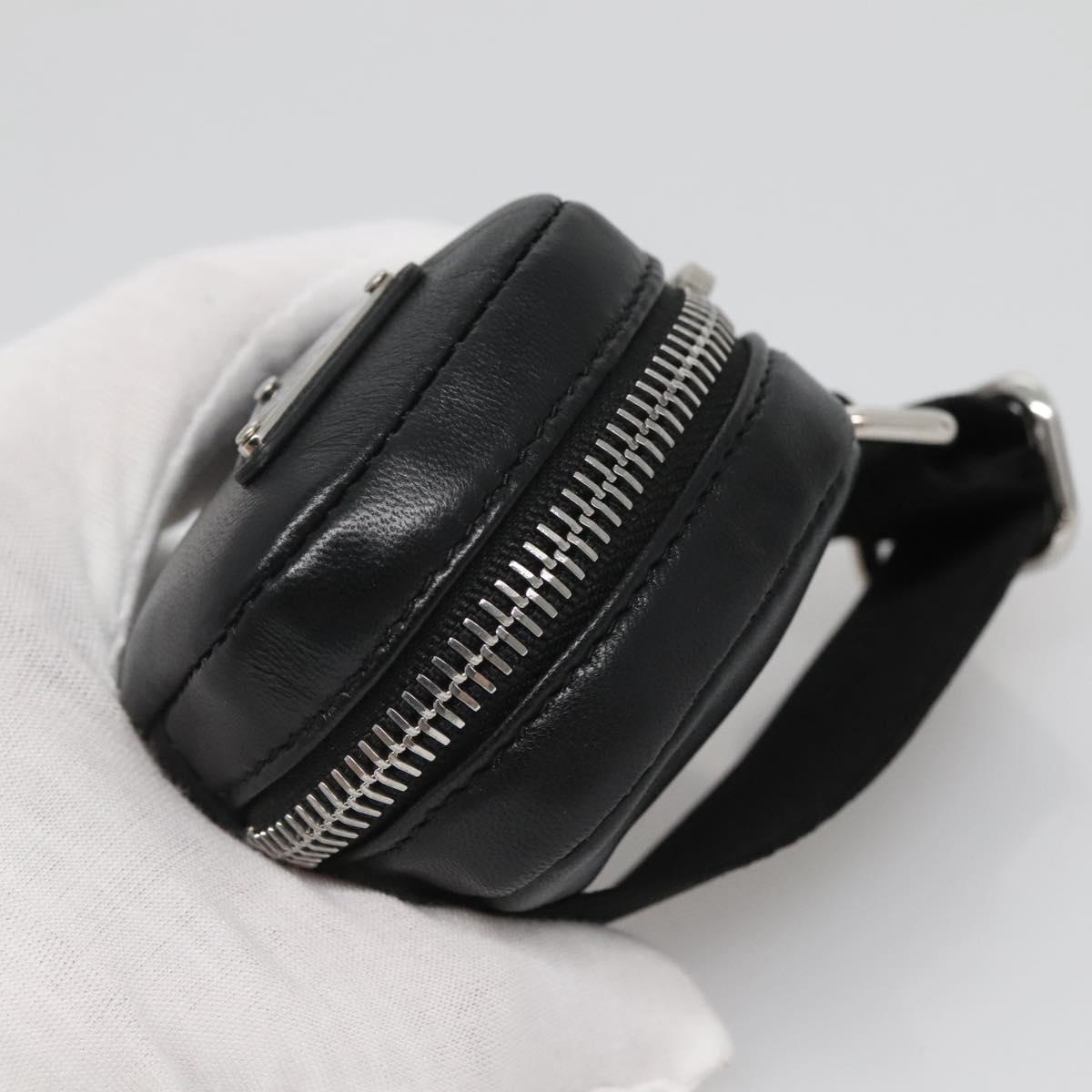 PRADA Pouch Leather Black Silver Auth 118865M