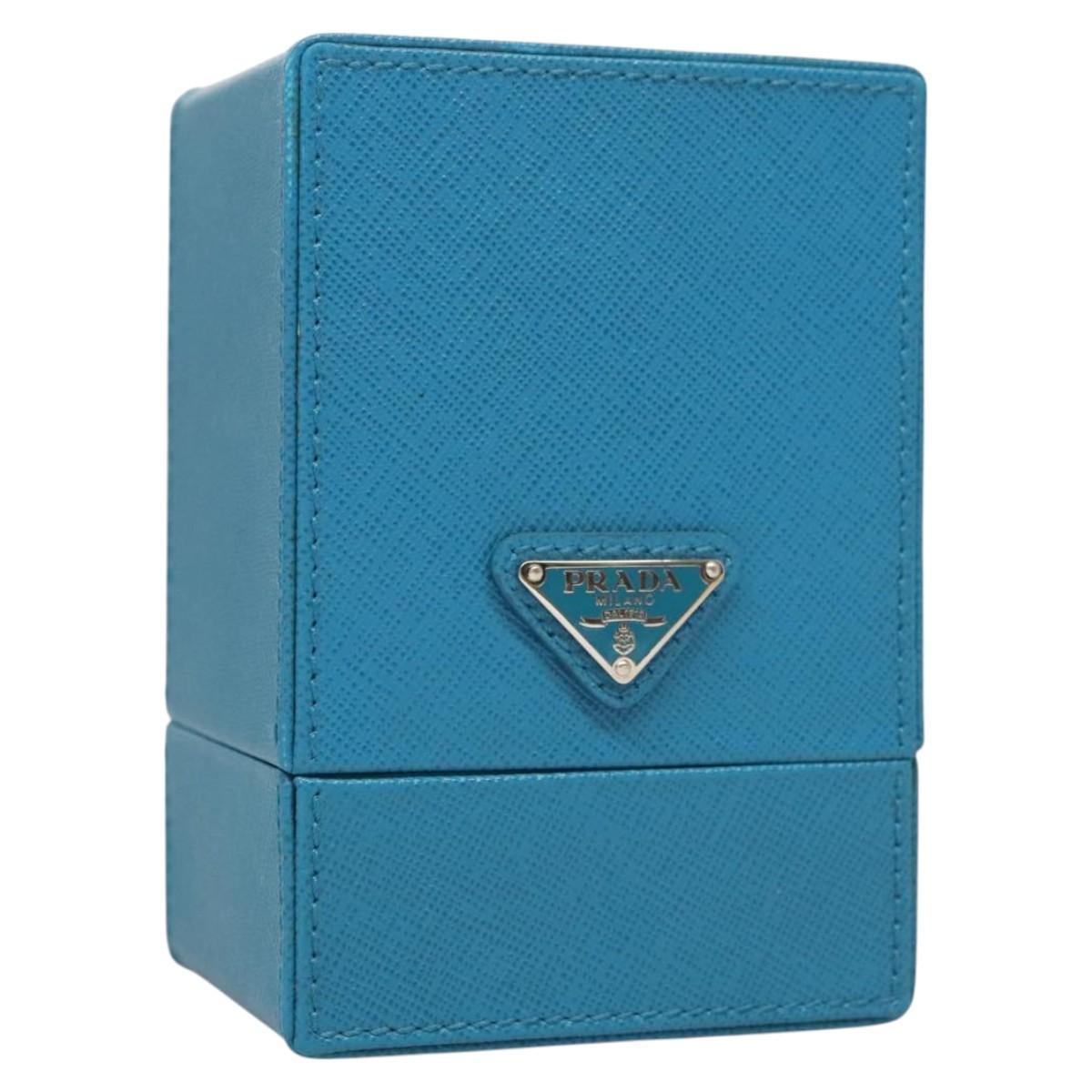 PRADA Cosmetic Pouch Leather Blue Auth 118869M