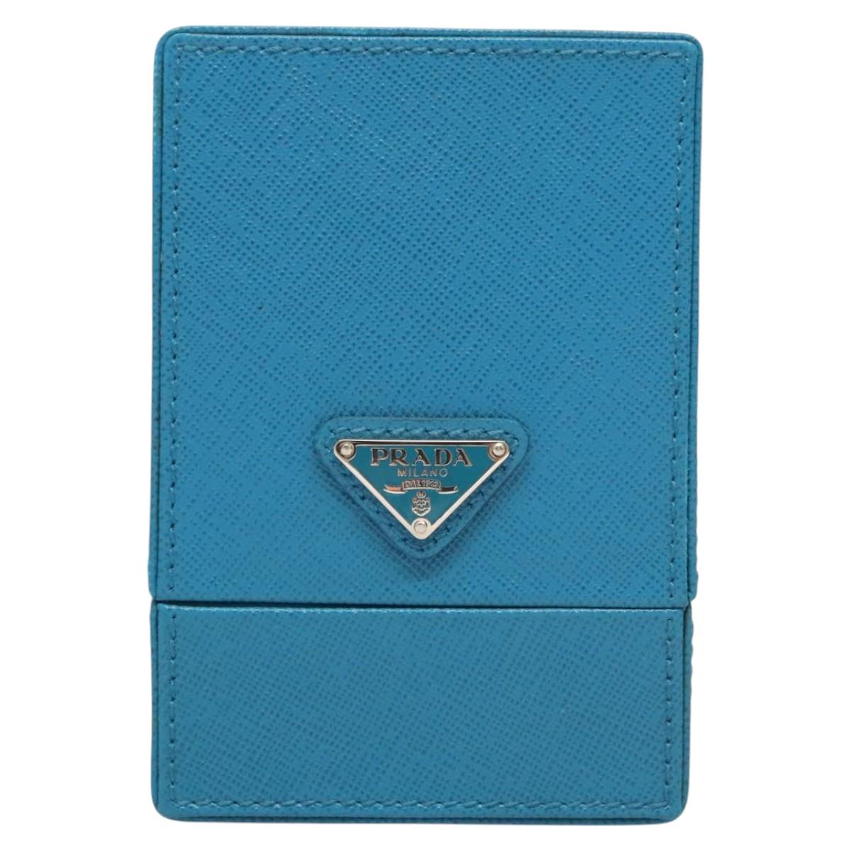 PRADA Cosmetic Pouch Leather Blue Auth 118869M