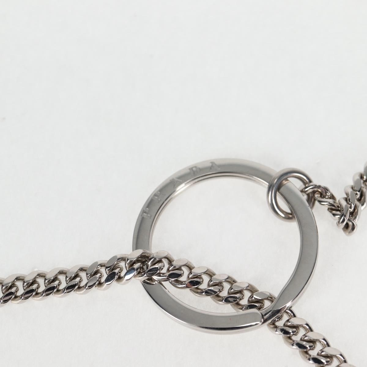 PRADA Necklace Strap Pouch Triangle Panel Silver Tone Auth 118871M