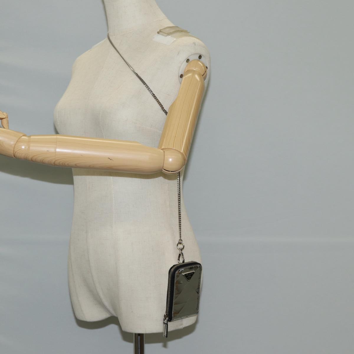 PRADA Necklace Strap Pouch Triangle Panel Silver Tone Auth 118871M