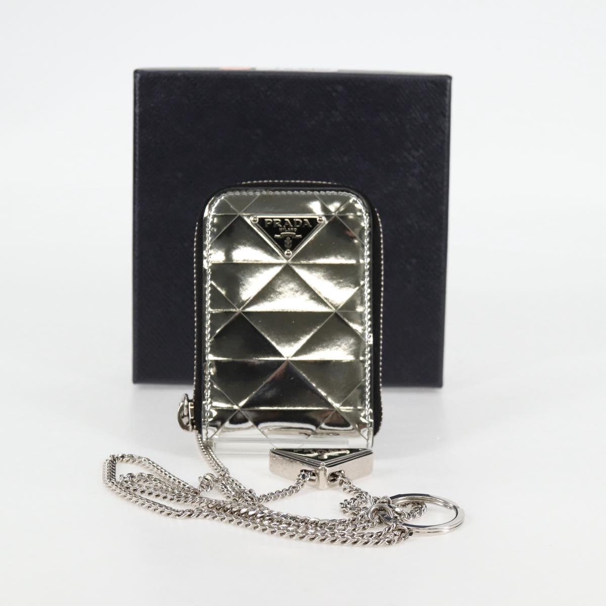 PRADA Necklace Strap Pouch Triangle Panel Silver Tone Auth 118871M