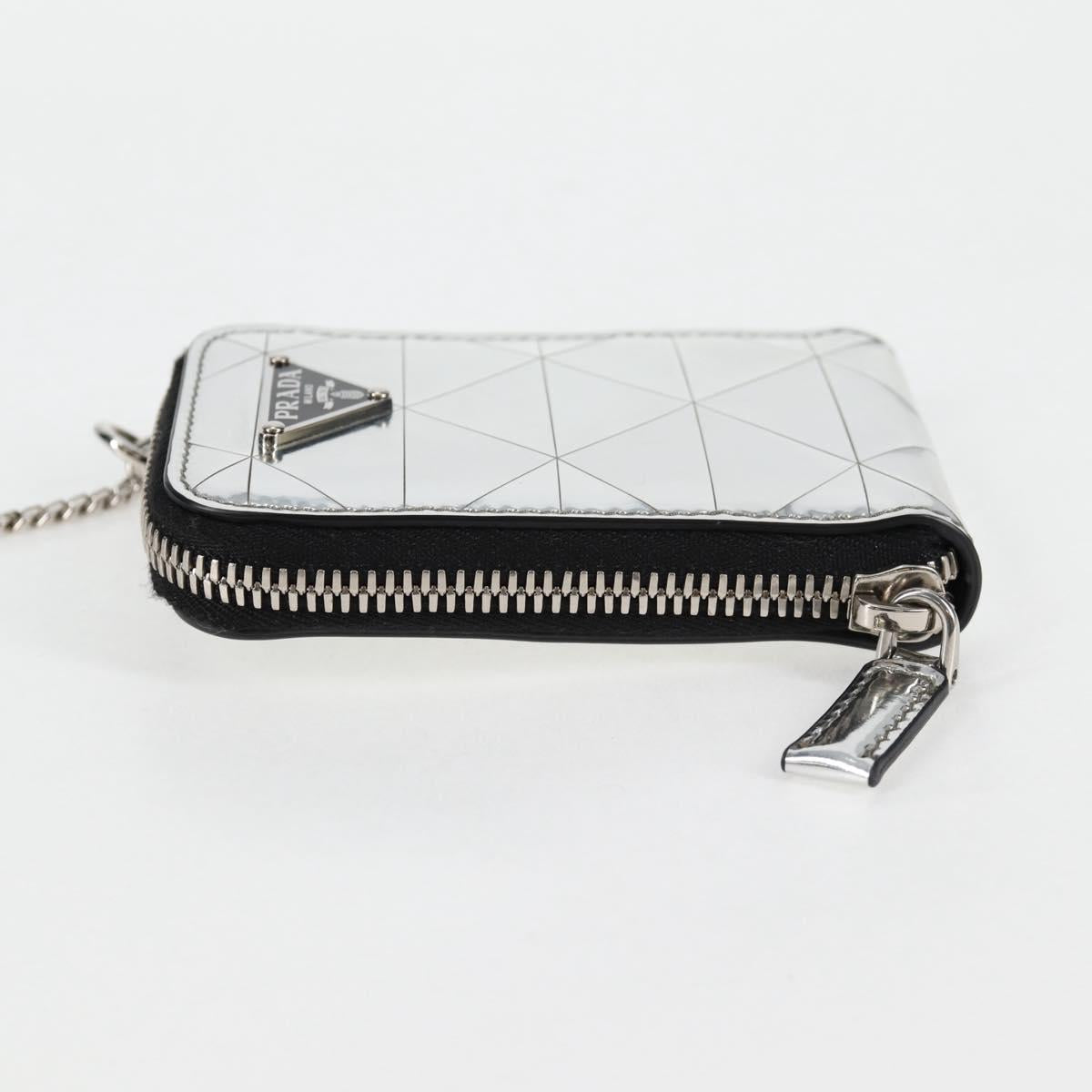 PRADA Necklace Strap Pouch Triangle Panel Silver Tone Auth 118871M