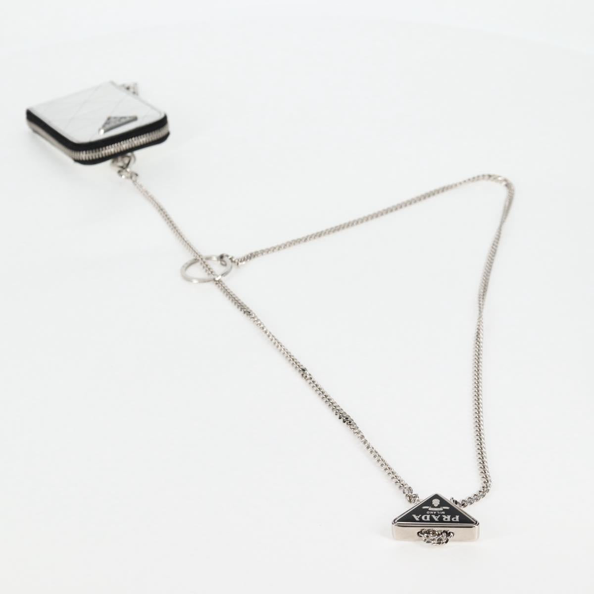 PRADA Necklace Strap Pouch Triangle Panel Silver Tone Auth 118871M