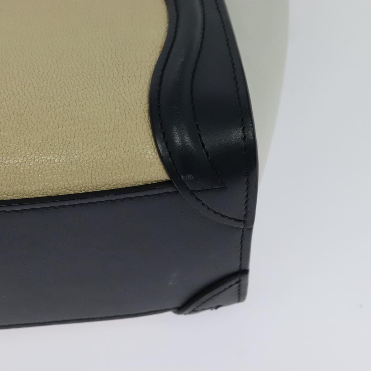 CELINE Luggage Micro Hand Bag Leather 2way Beige Gold Auth 118902