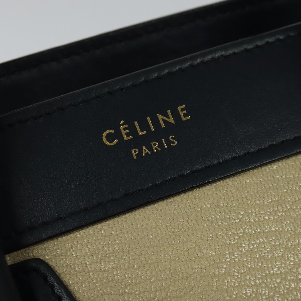 CELINE Luggage Micro Hand Bag Leather 2way Beige Gold Auth 118902