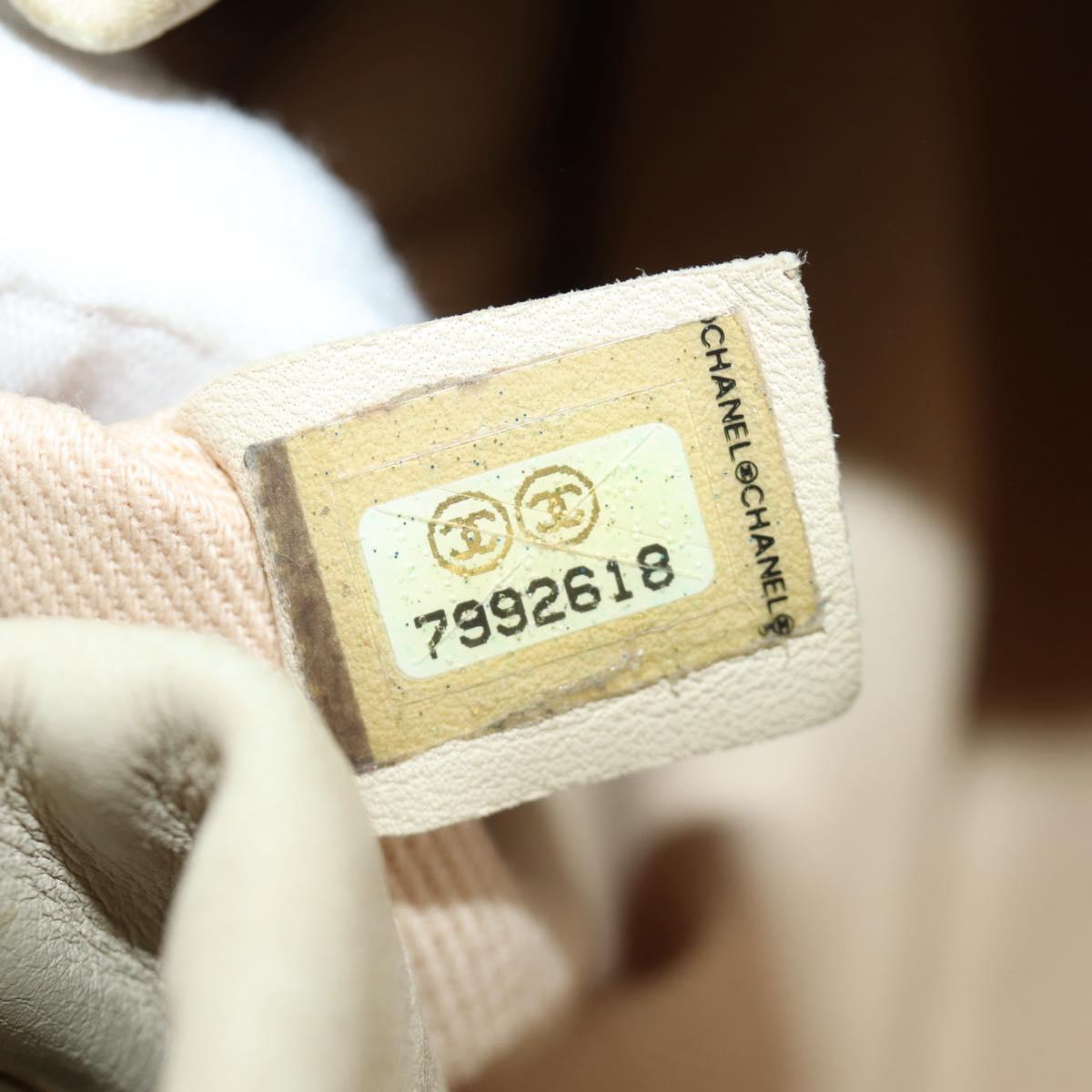 CHANEL Tote Bag Lamb Skin Beige Gold CC Auth 118935V