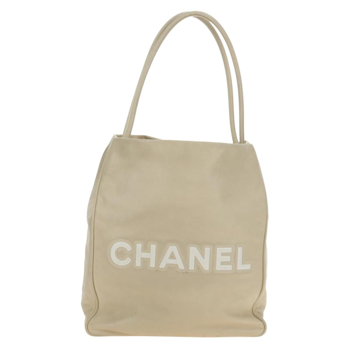 CHANEL Tote Bag Lamb Skin Beige Gold CC Auth 118935V