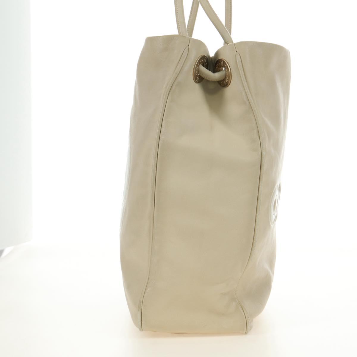 CHANEL Tote Bag Lamb Skin Beige Gold CC Auth 118935V