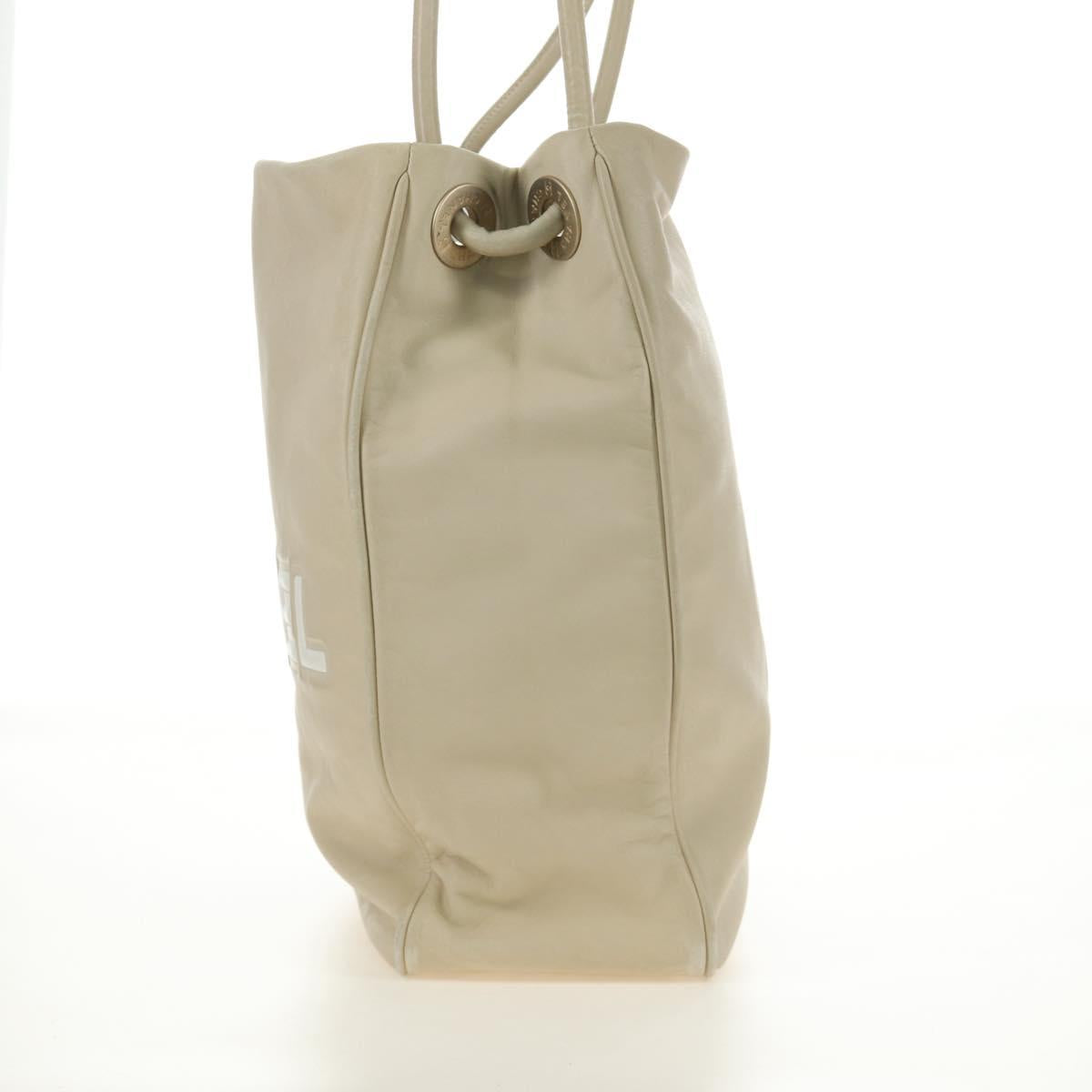 CHANEL Tote Bag Lamb Skin Beige Gold CC Auth 118935V