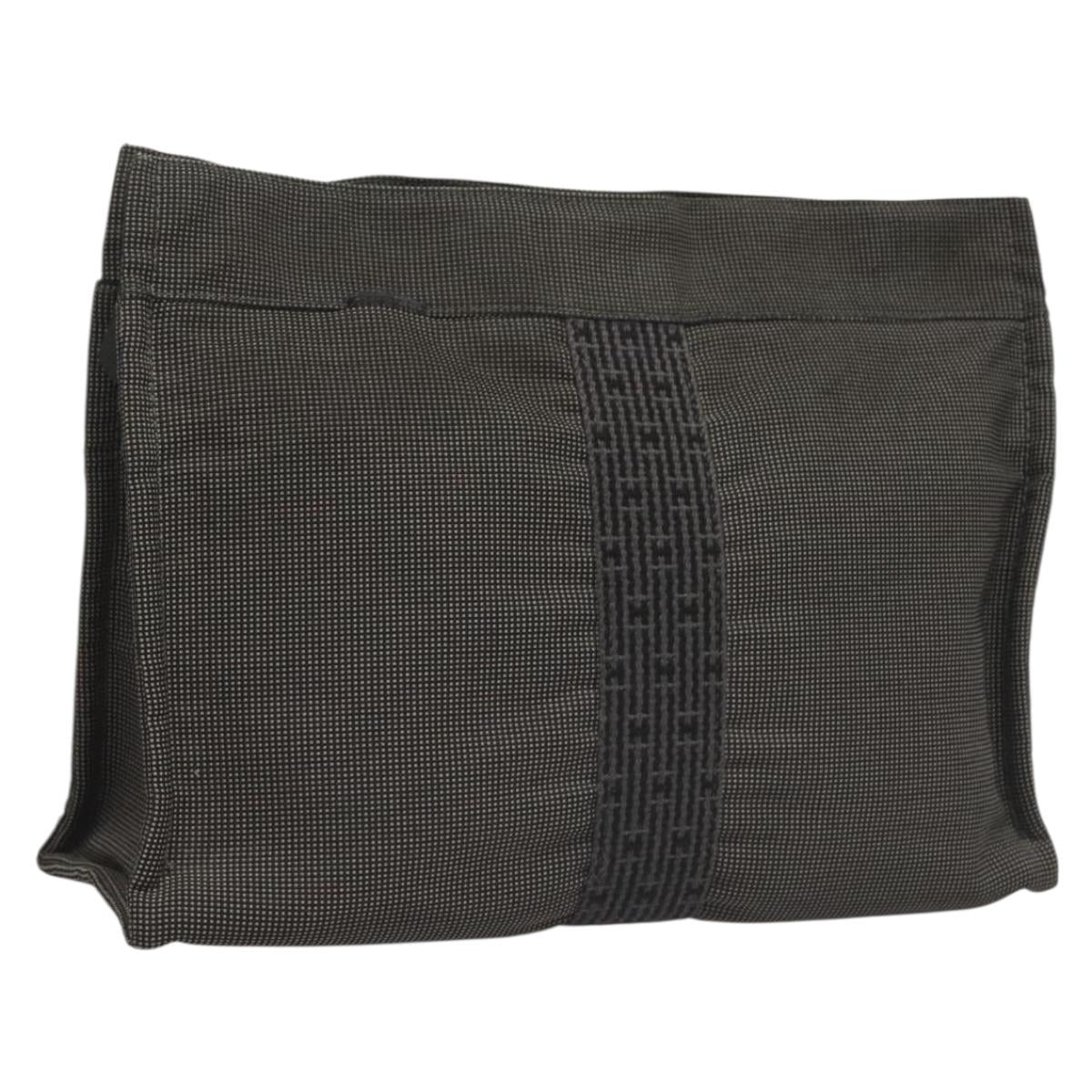 HERMES Her Line Clutch Bag Canvas Gray Auth 118940