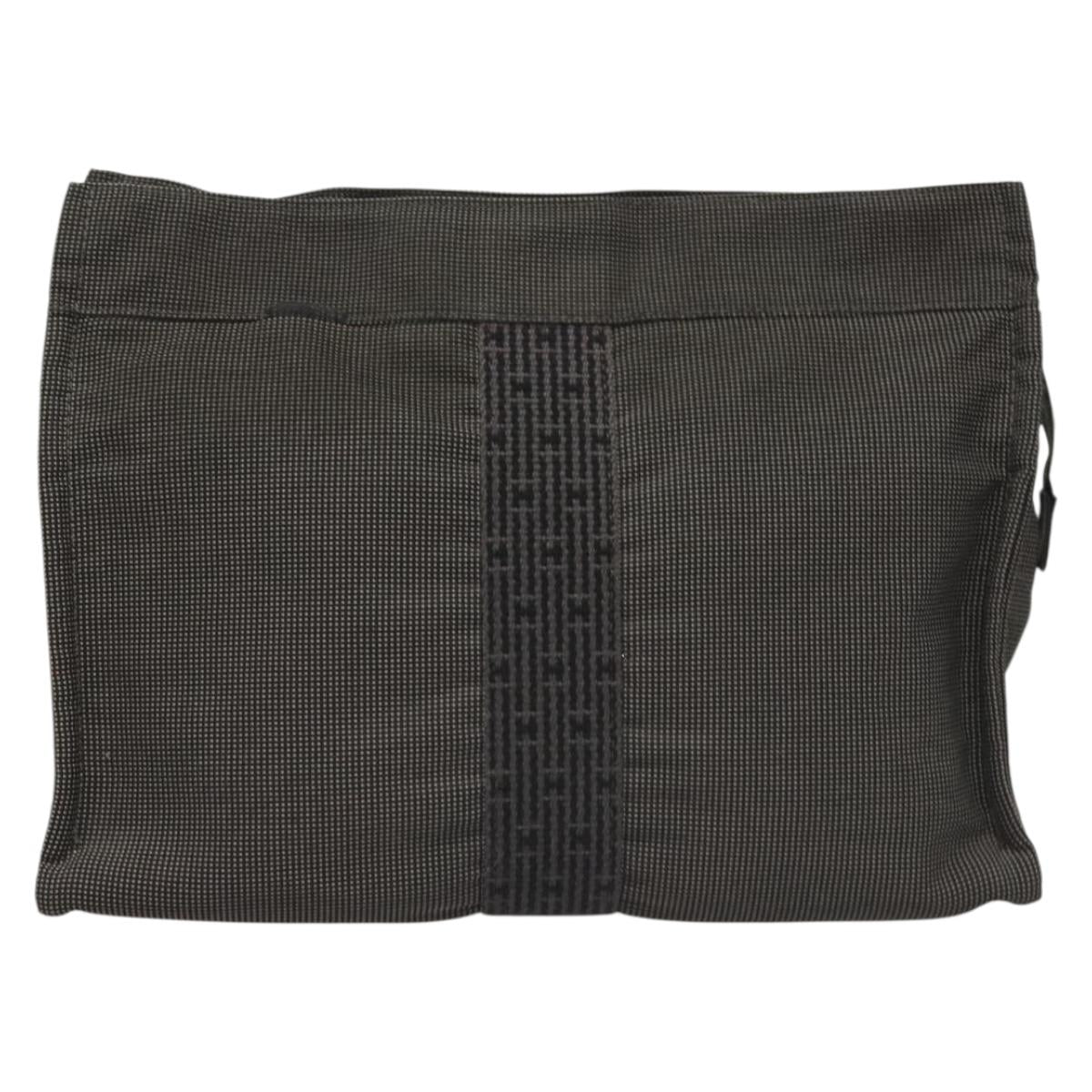HERMES Her Line Clutch Bag Canvas Gray Auth 118940
