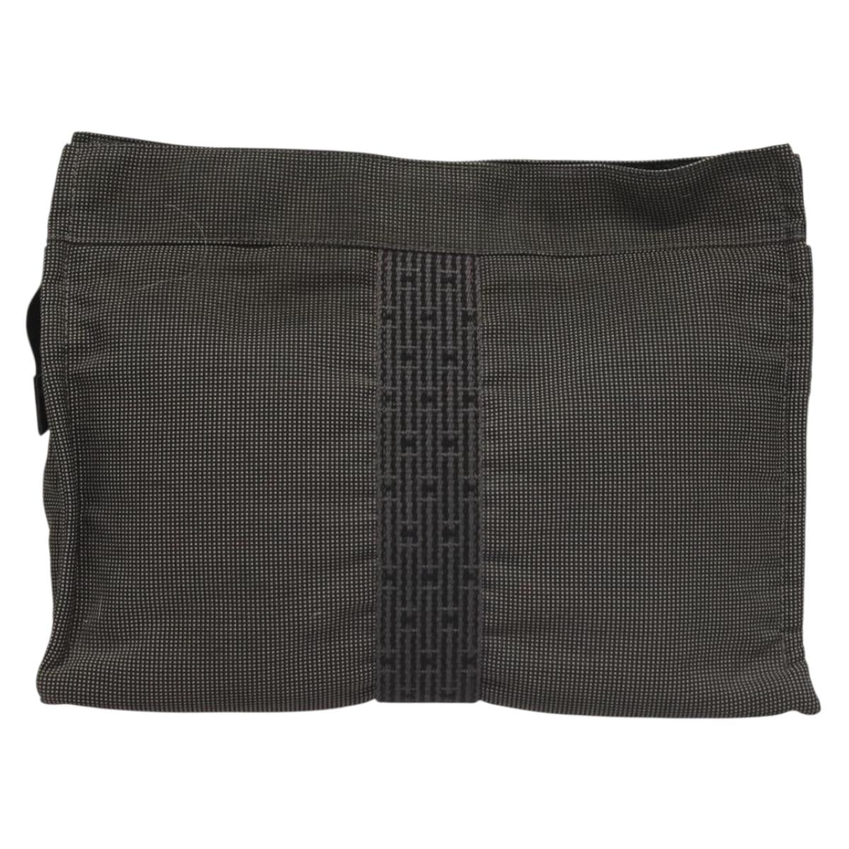 HERMES Her Line Clutch Bag Canvas Gray Auth 118940