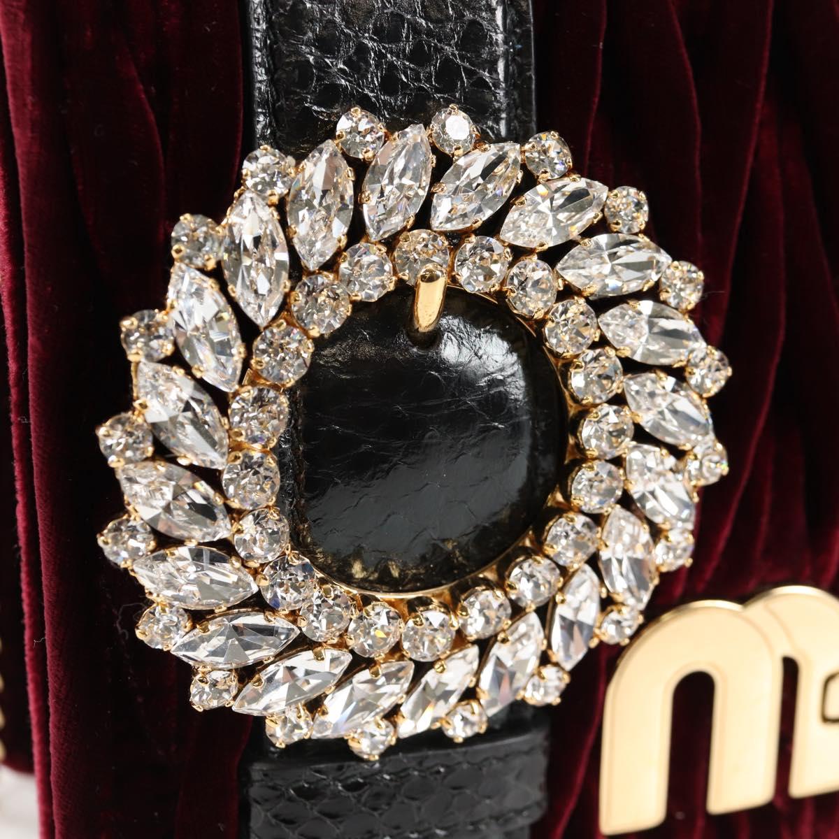 Miu Miu Matelasse Bijoux Shoulder Bag Velor Wine Red Gold Auth 118941M