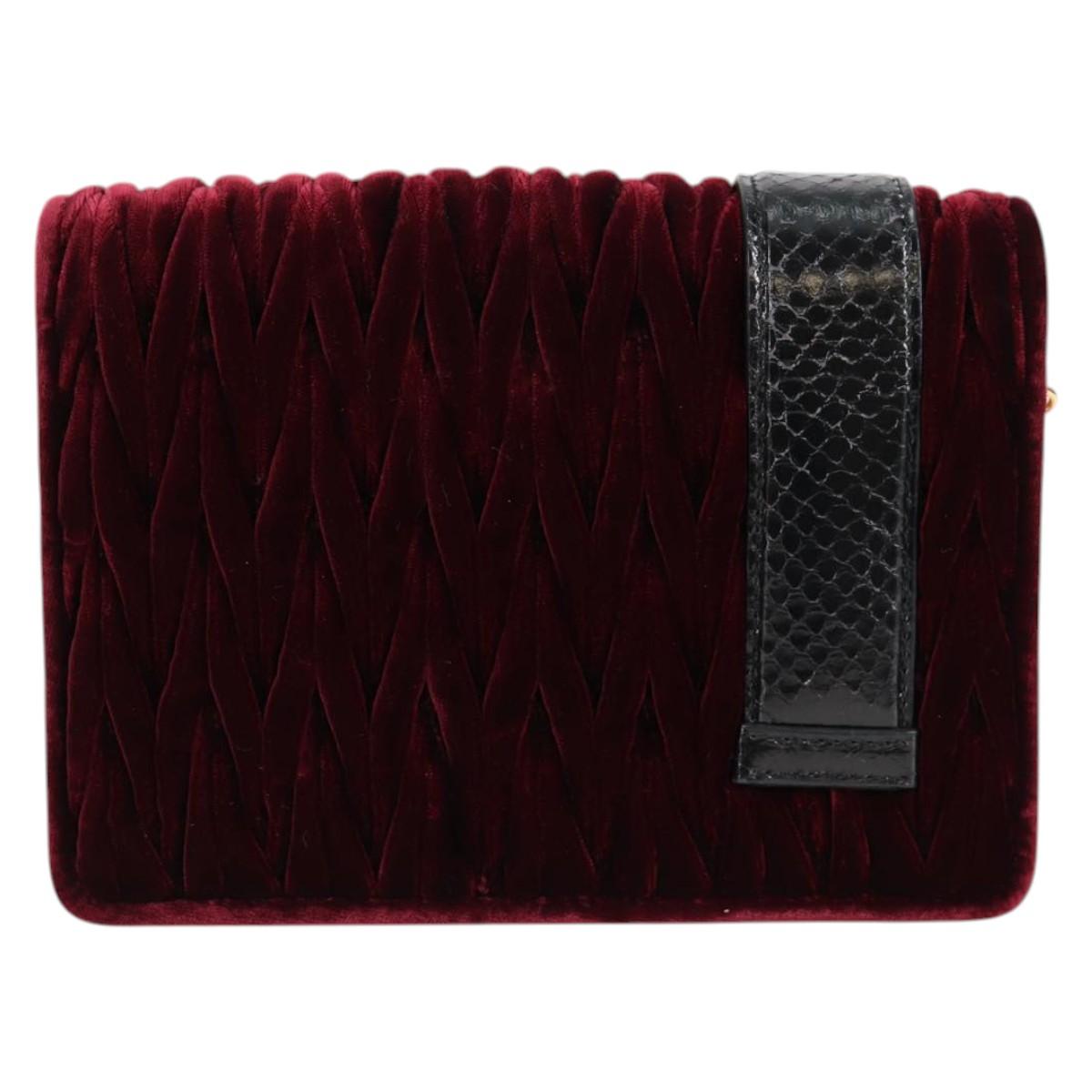 Miu Miu Matelasse Bijoux Shoulder Bag Velor Wine Red Gold Auth 118941M