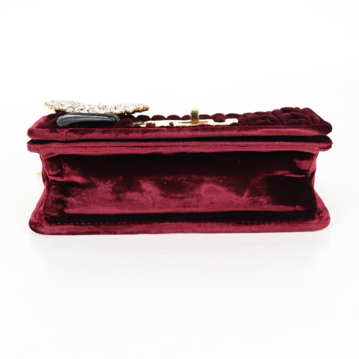 Miu Miu Matelasse Bijoux Shoulder Bag Velor Wine Red Gold Auth 118941M
