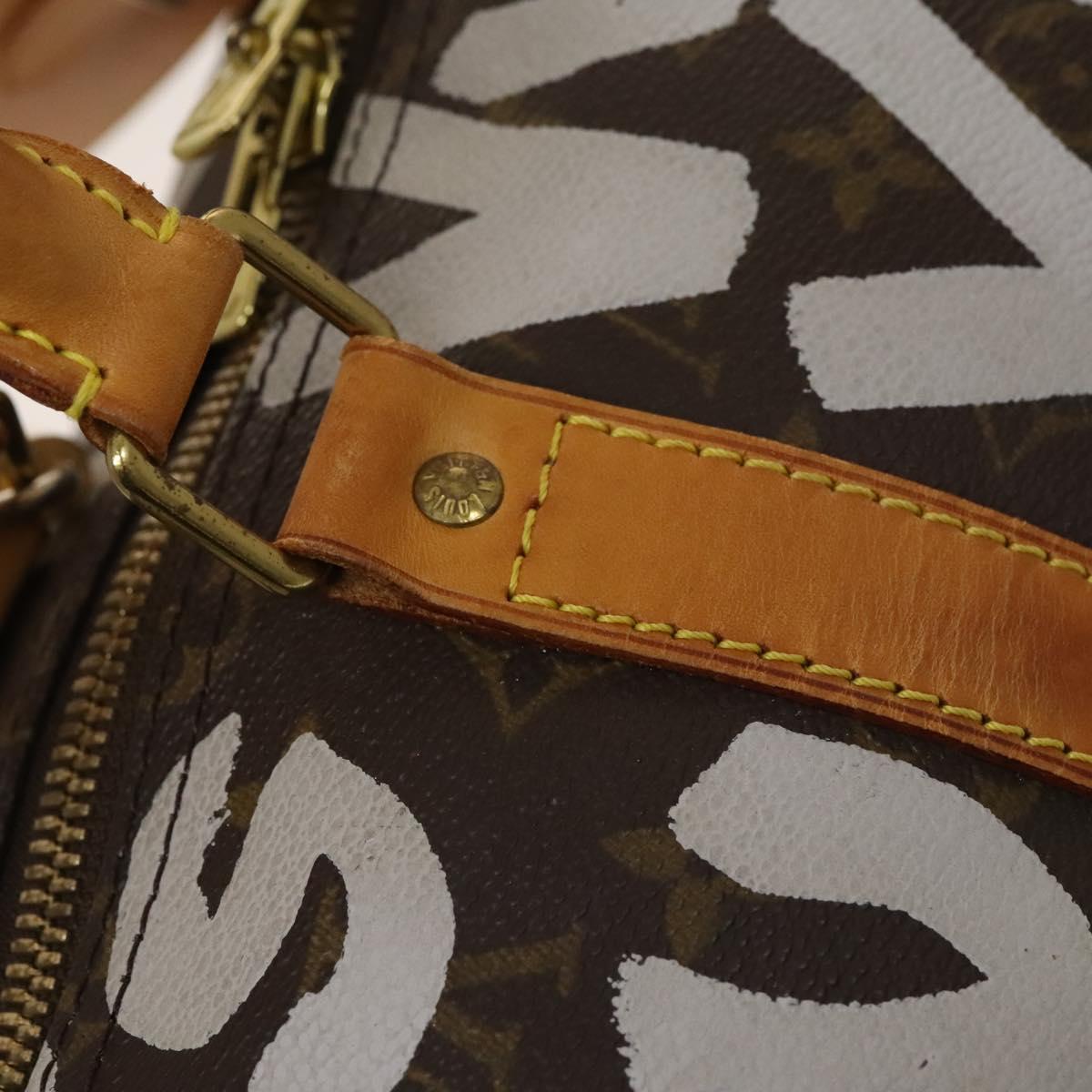 LOUIS VUITTON Monogram Graffiti Keepall 50 Boston Bag White M92197 Auth 118956