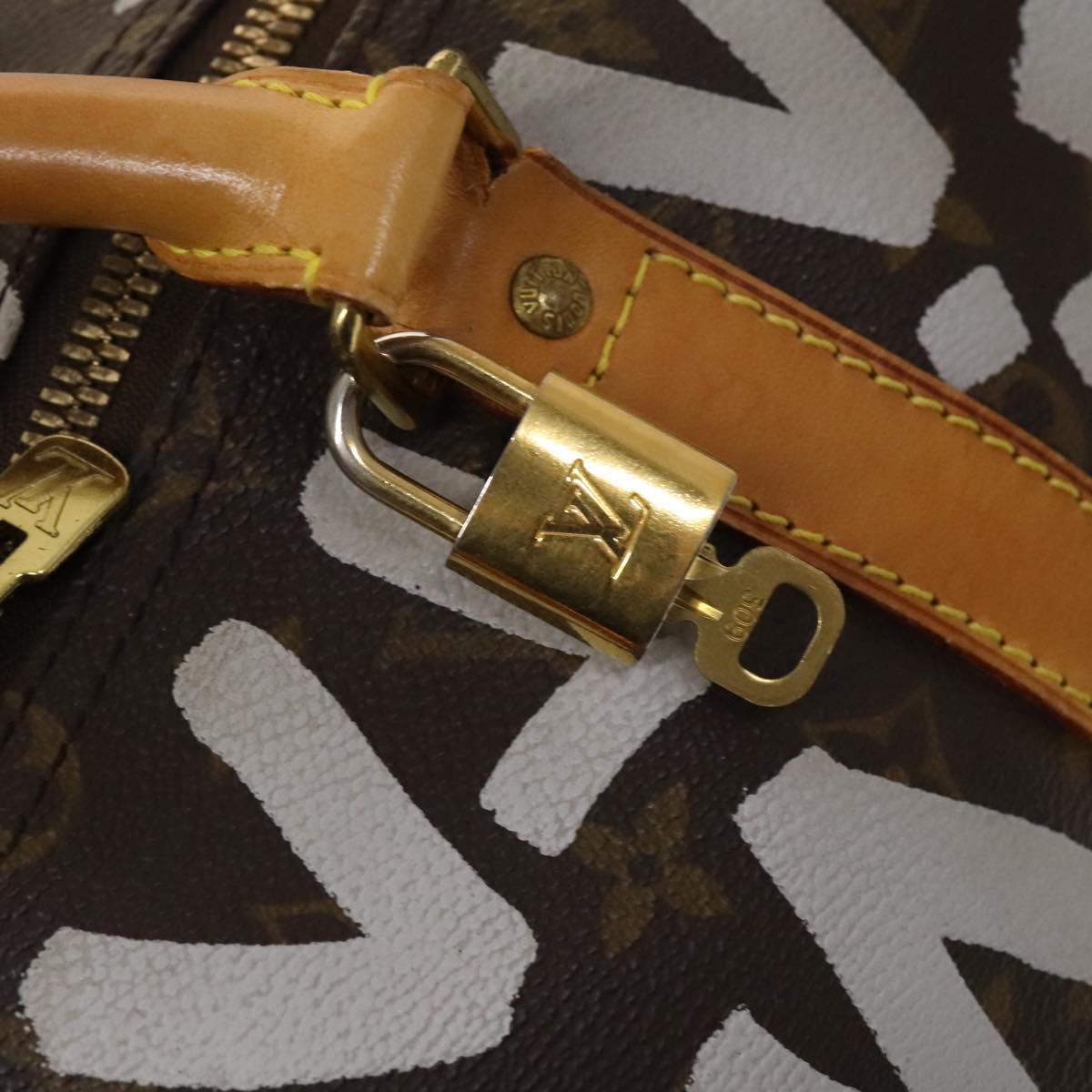 LOUIS VUITTON Monogram Graffiti Keepall 50 Boston Bag White M92197 Auth 118956