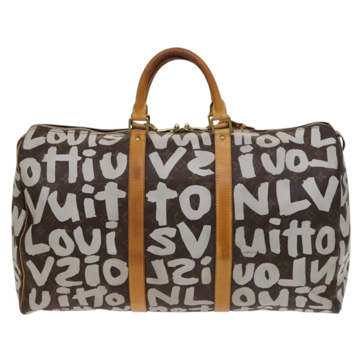 LOUIS VUITTON Monogram Graffiti Keepall 50 Boston Bag White M92197 Auth 118956