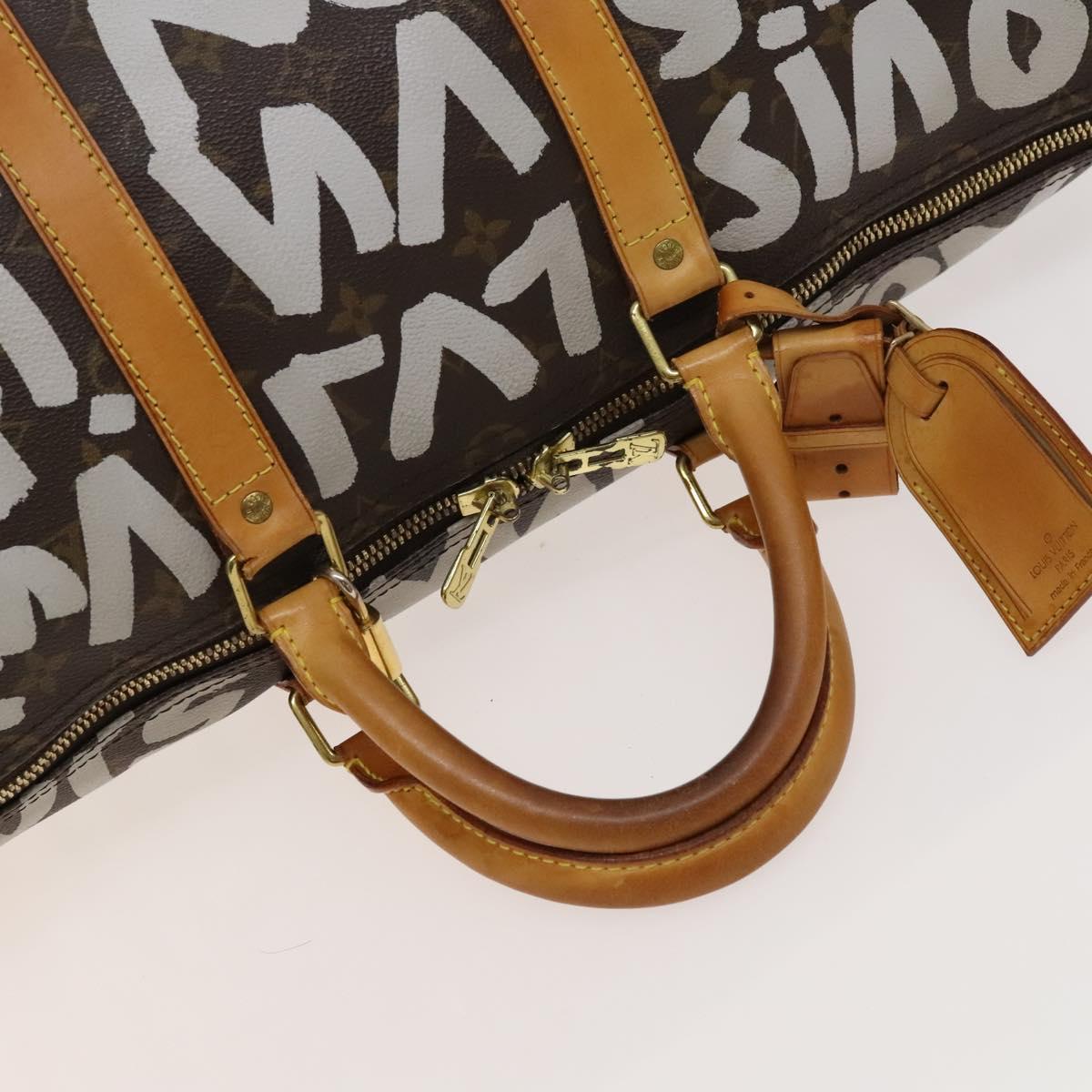 LOUIS VUITTON Monogram Graffiti Keepall 50 Boston Bag White M92197 Auth 118956
