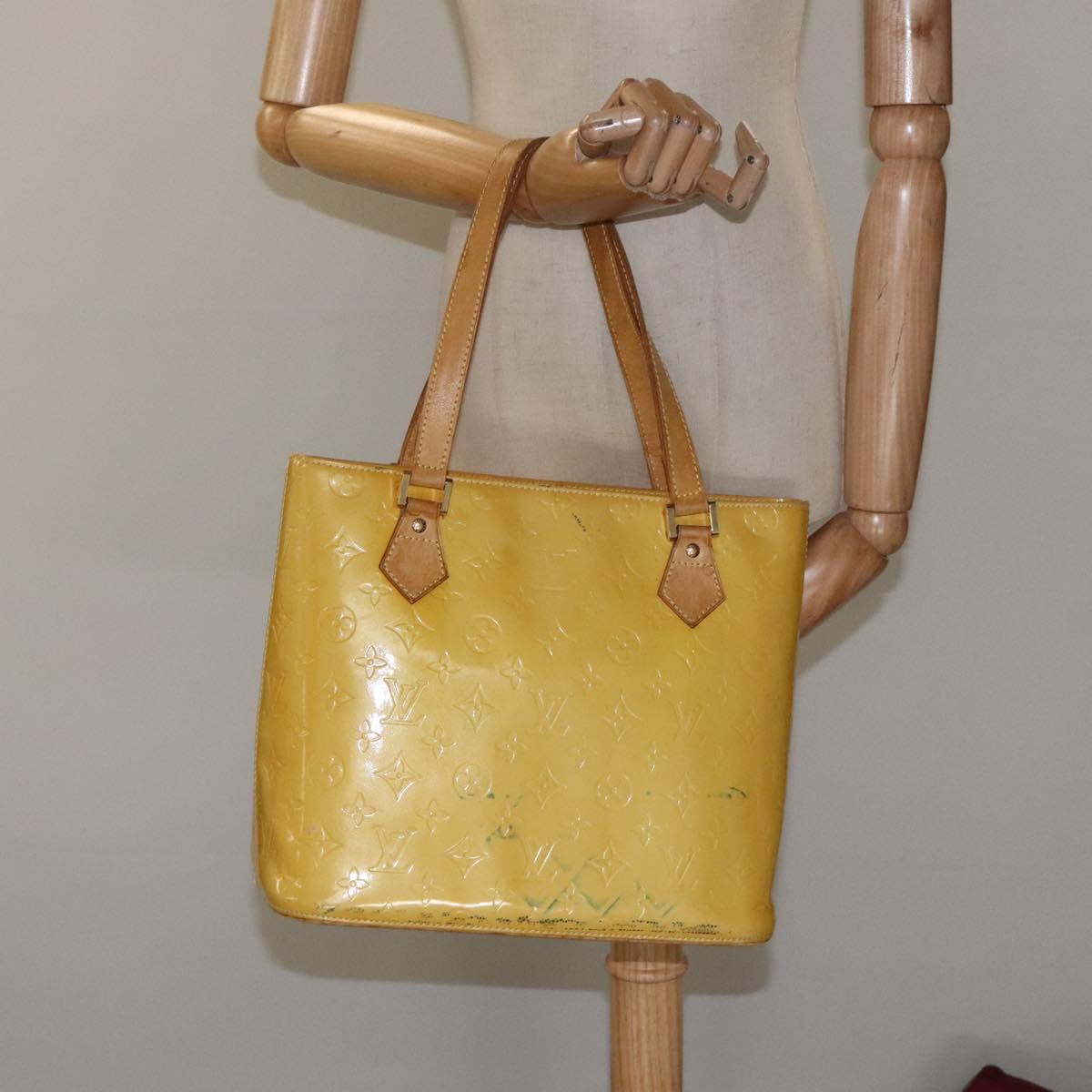 LOUIS VUITTON Monogram Vernis Houston Hand Bag Lime Yellow M91055 LV Auth 119005