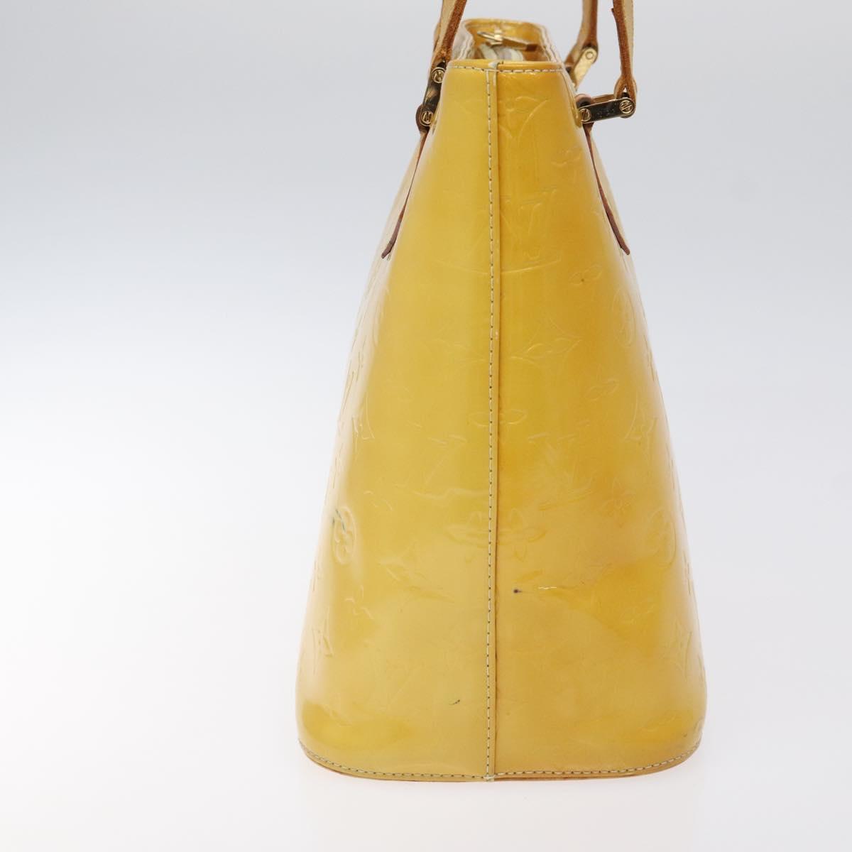 LOUIS VUITTON Monogram Vernis Houston Hand Bag Lime Yellow M91055 LV Auth 119005