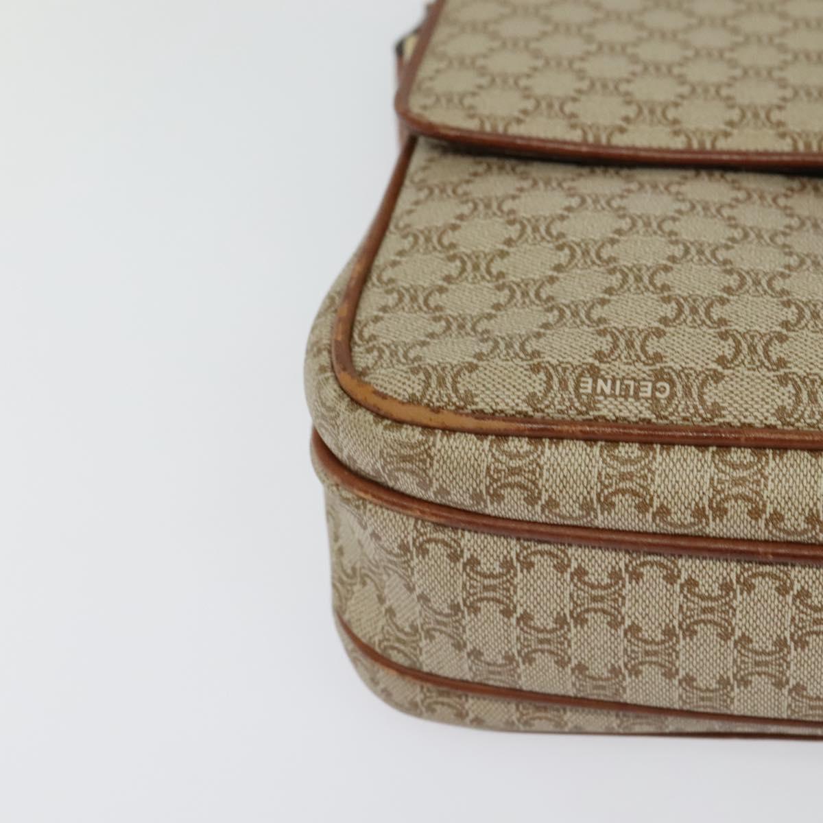 CELINE Macadam Canvas Shoulder Bag PVC Beige Gold Auth 119023