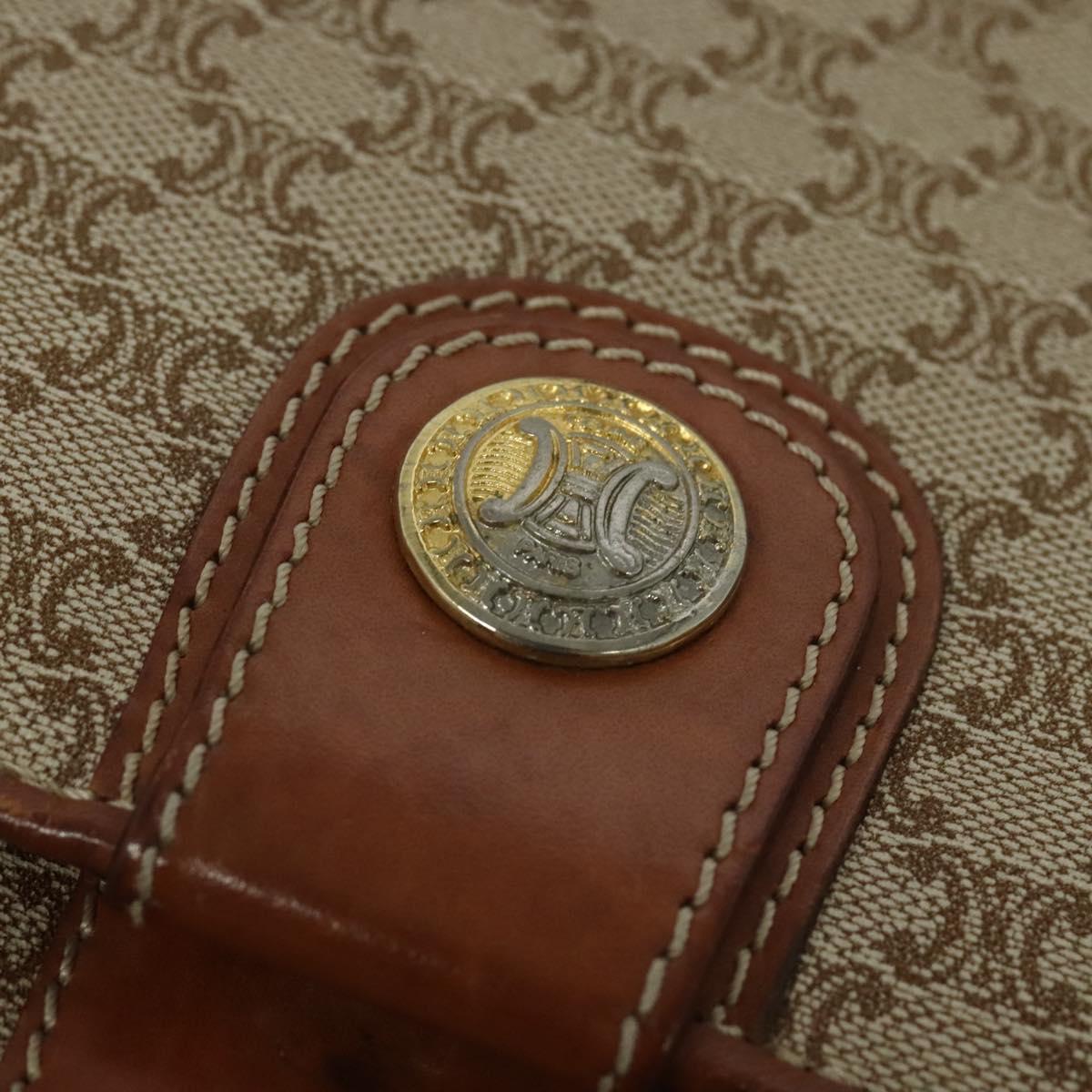 CELINE Macadam Canvas Shoulder Bag PVC Beige Gold Auth 119023