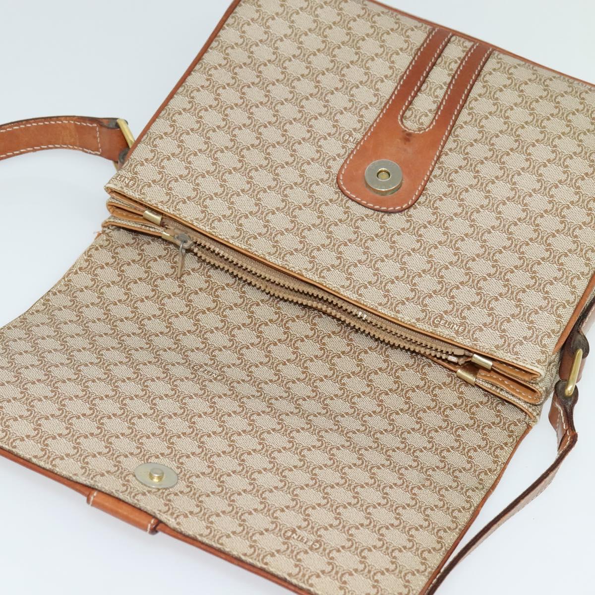 CELINE Macadam Canvas Shoulder Bag PVC Beige Gold Auth 119023