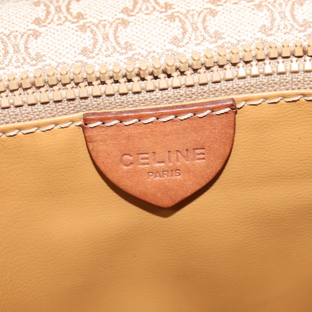 CELINE Macadam Canvas Shoulder Bag PVC Beige Gold Auth 119023