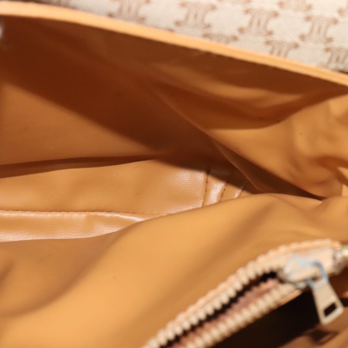 CELINE Macadam Canvas Shoulder Bag PVC Beige Gold Auth 119023