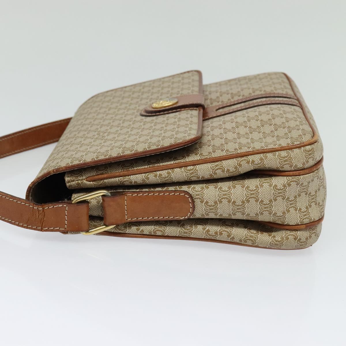 CELINE Macadam Canvas Shoulder Bag PVC Beige Gold Auth 119023