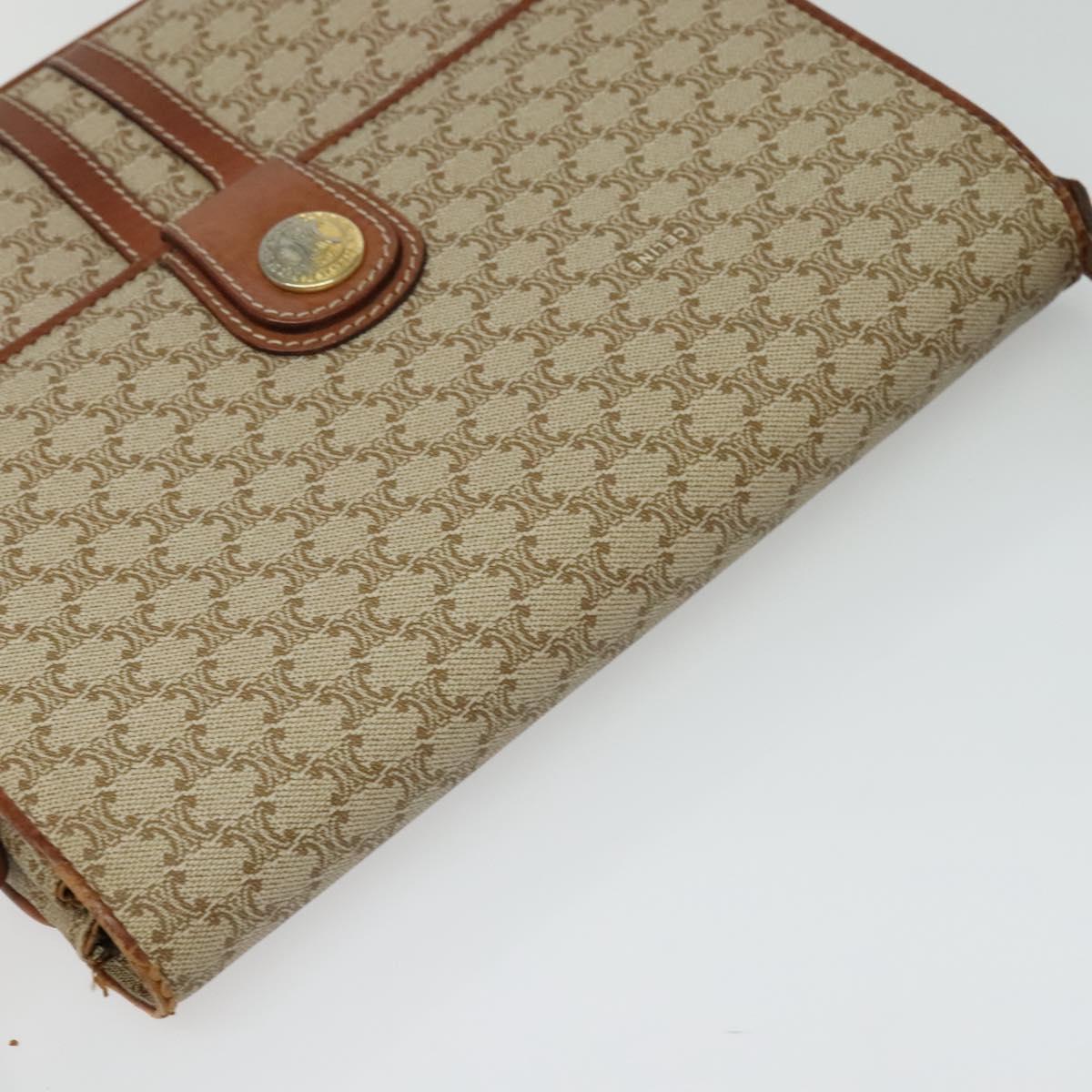 CELINE Macadam Canvas Shoulder Bag PVC Beige Gold Auth 119023