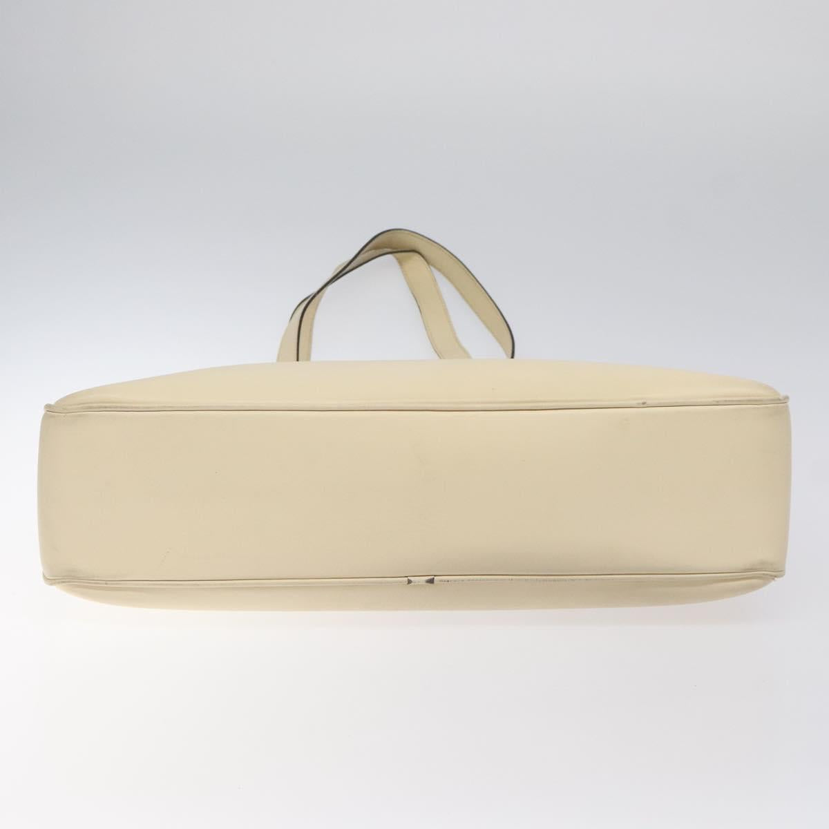 CELINE Tote Bag Leather Beige Silver Auth 119026