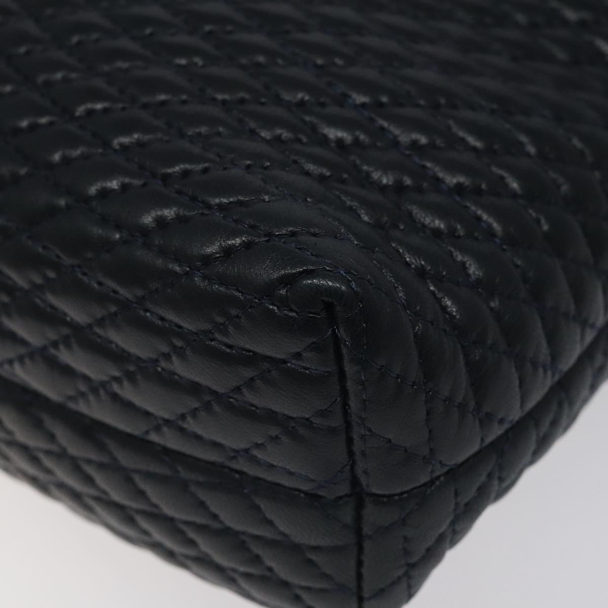 BALLY Hand Bag Leather Navy Gold Auth 119027