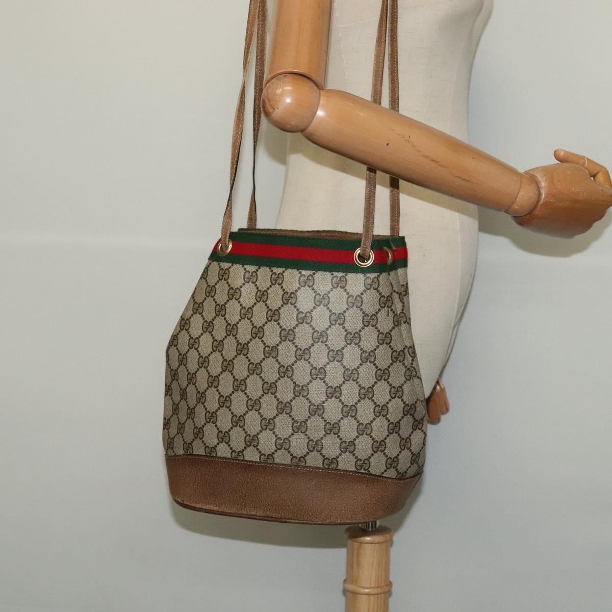 GUCCI GG Supreme Web Sherry Line Shoulder Bag PVC Beige Gold Auth 119029