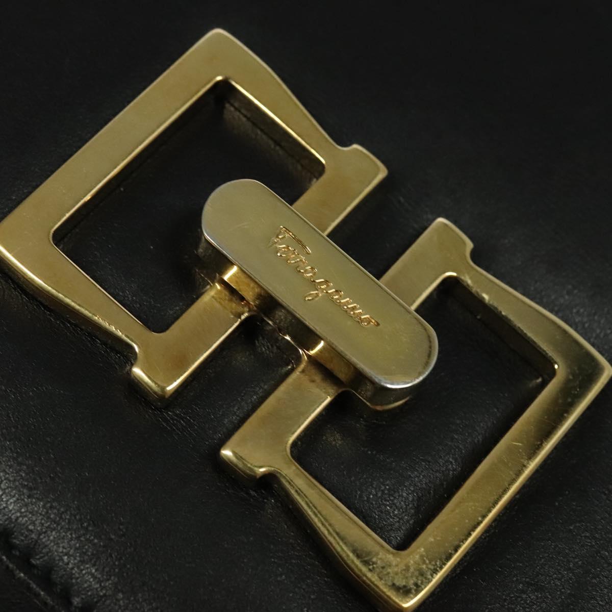 Salvatore Ferragamo Hand Bag Leather 2way Black Gold Auth 119032