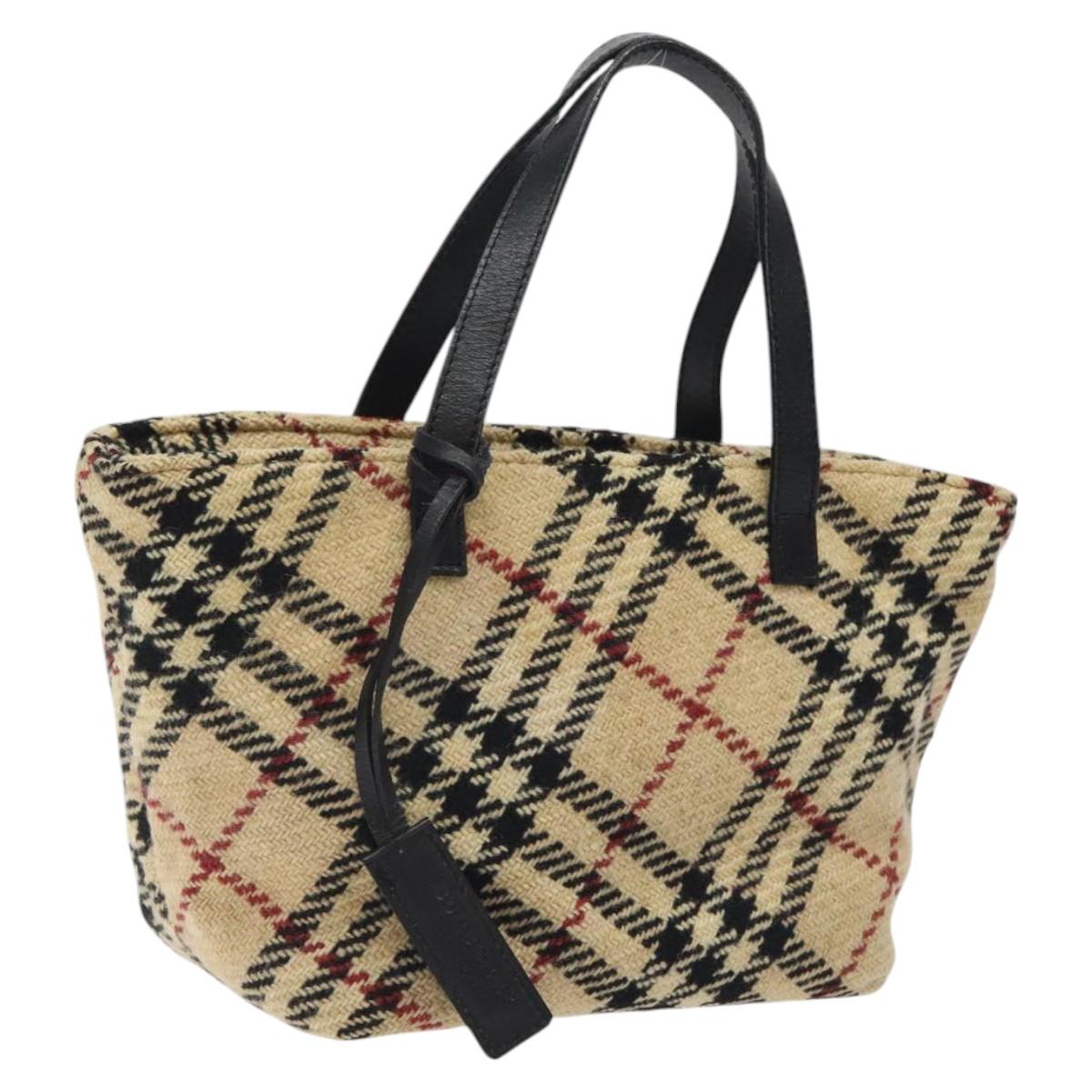 BURBERRY Hand Bag Wool Beige Gold Auth 119051