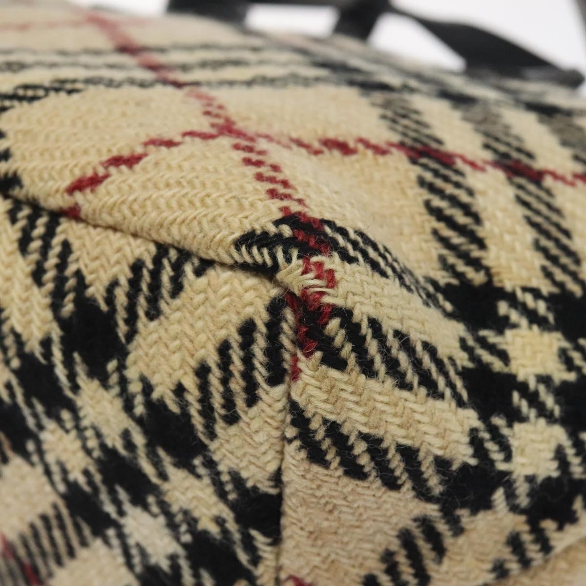 BURBERRY Hand Bag Wool Beige Gold Auth 119051