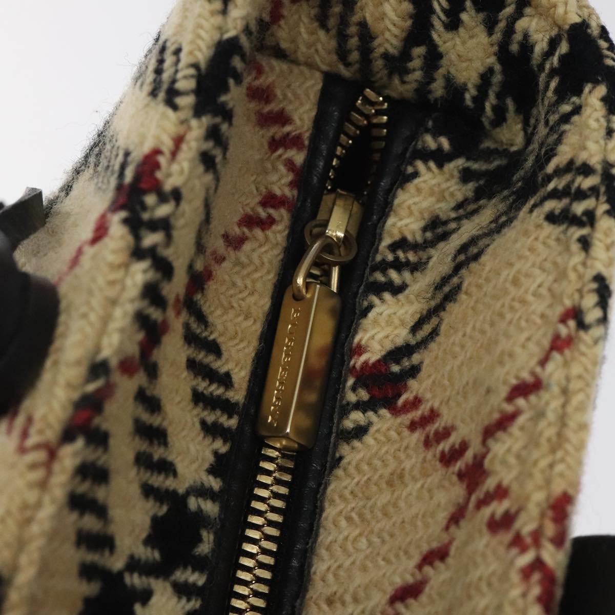 BURBERRY Hand Bag Wool Beige Gold Auth 119051