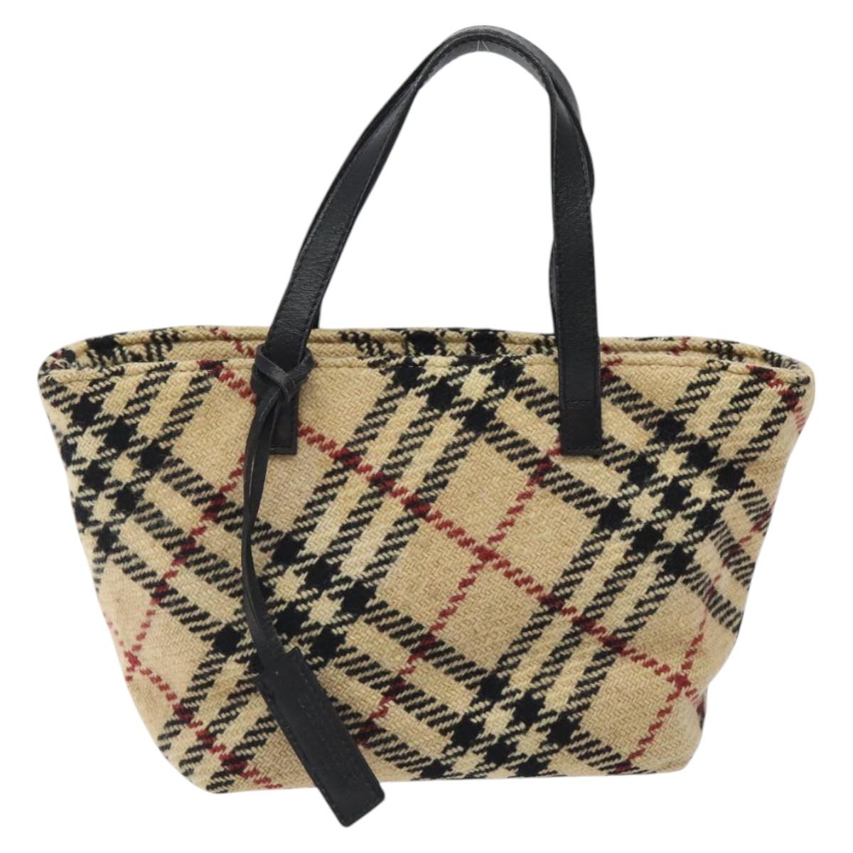 BURBERRY Hand Bag Wool Beige Gold Auth 119051