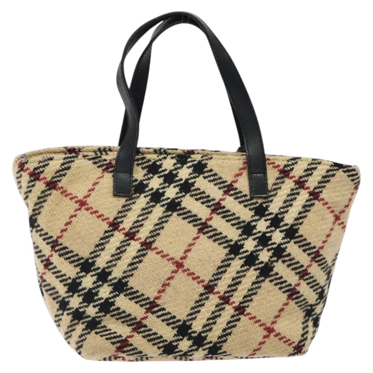 BURBERRY Hand Bag Wool Beige Gold Auth 119051