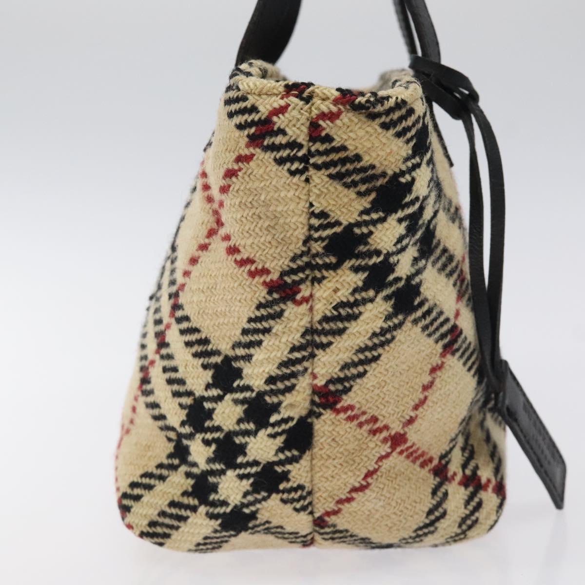 BURBERRY Hand Bag Wool Beige Gold Auth 119051