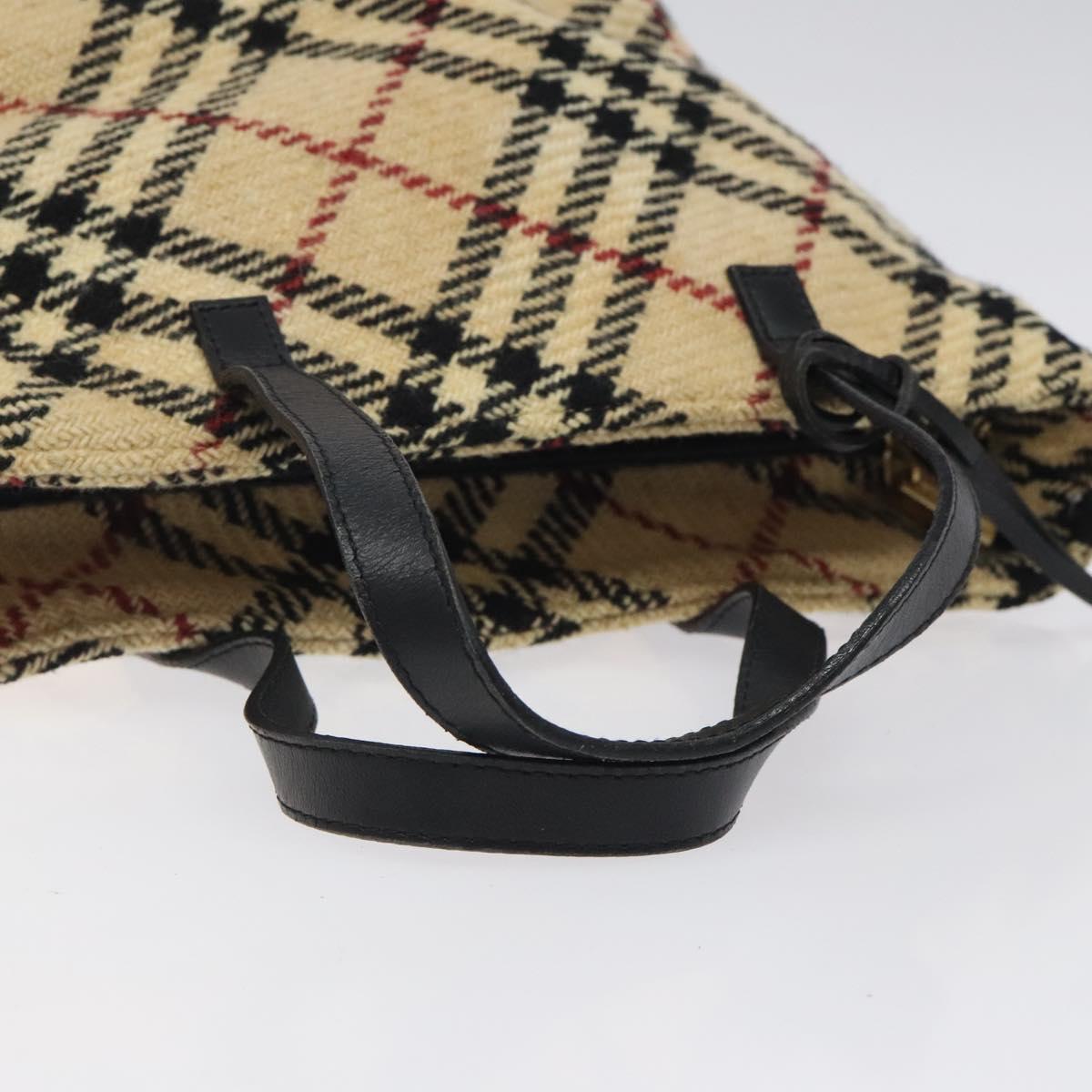 BURBERRY Hand Bag Wool Beige Gold Auth 119051