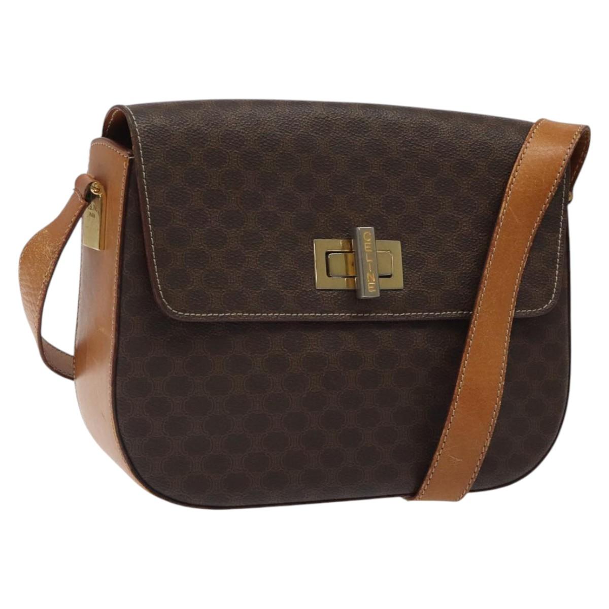 CELINE Macadam Canvas Shoulder Bag PVC Brown Gold Auth 119057