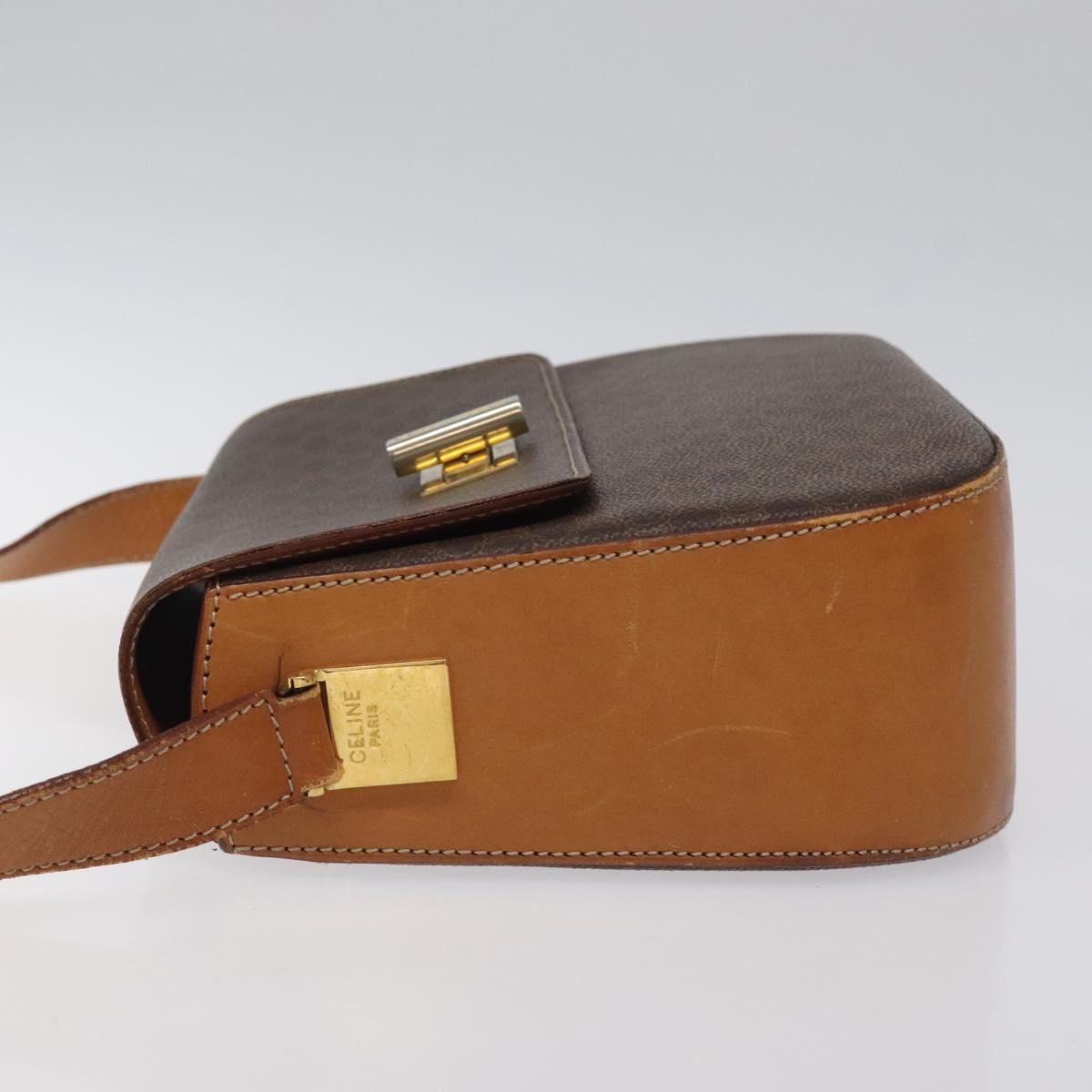 CELINE Macadam Canvas Shoulder Bag PVC Brown Gold Auth 119057
