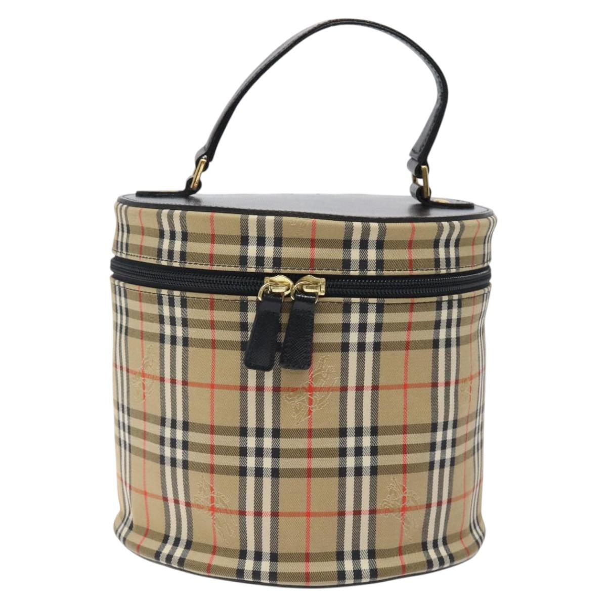 Burberrys Nova Check Vanity Pouch Canvas Beige Gold Auth 119070