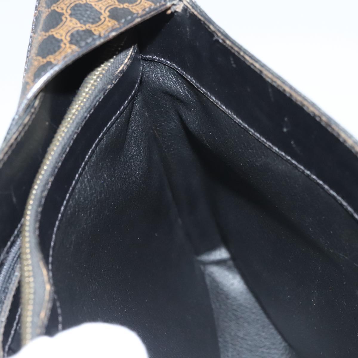 CELINE Macadam Canvas Shoulder Bag PVC Leather Black Gold Auth 119071