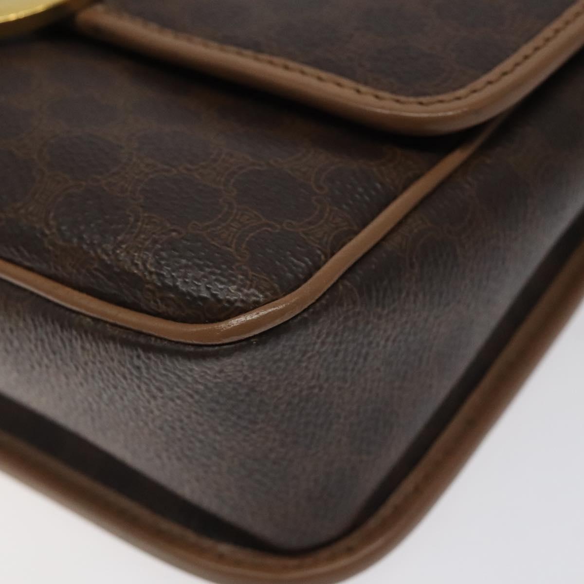 CELINE Macadam Canvas Shoulder Bag PVC Leather Brown Gold Auth 119072